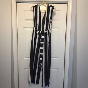 NWOT Roxy navy blue and white striped wide leg jumpsuit size XL